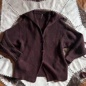 Free People Dark Brown Hooded Cardigan